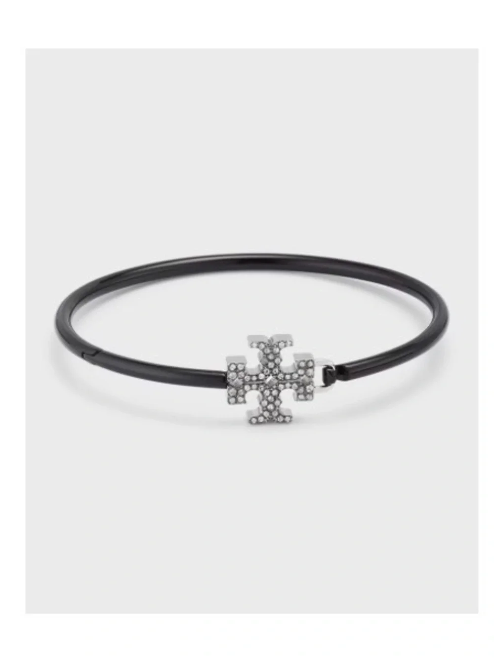NWT Tory Burch Eleanor Pavé Double T Black Enamel Cuff Bracelet